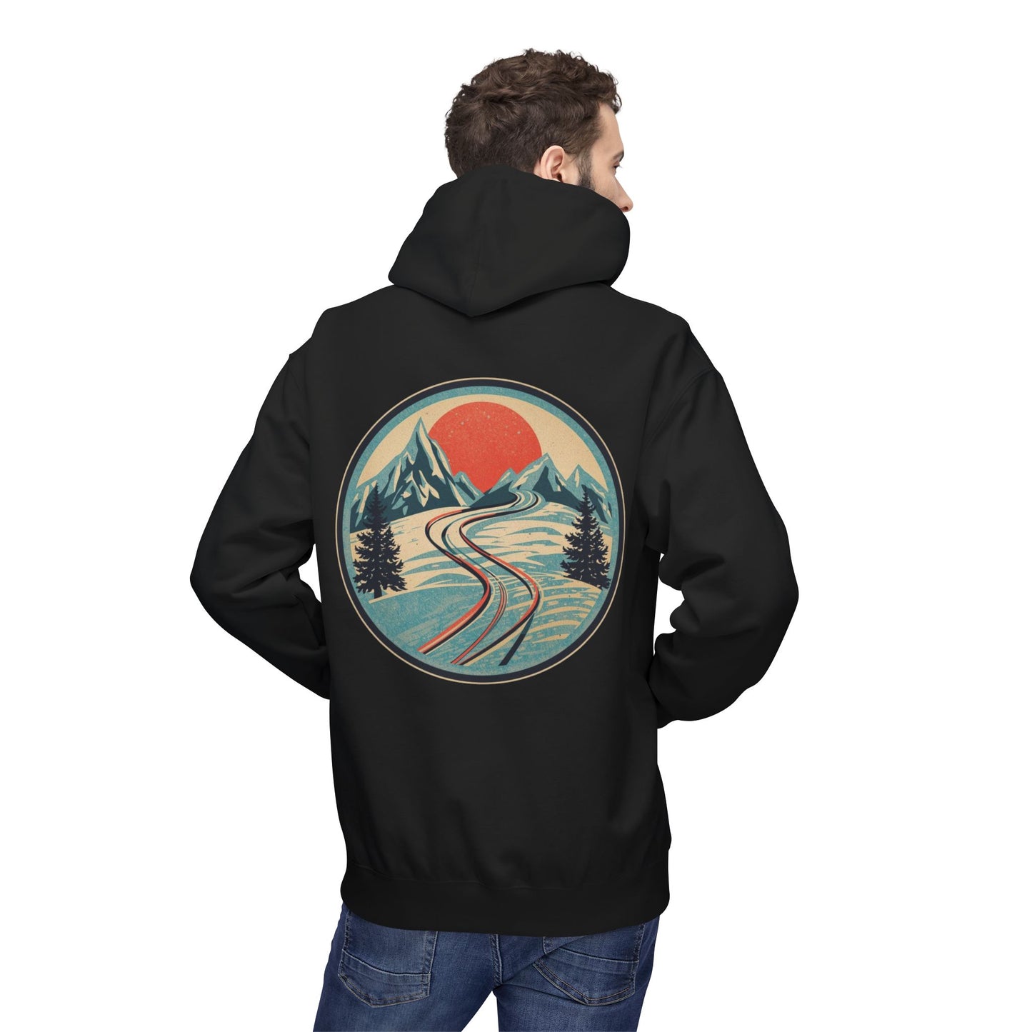 Hoodie „Ski Horizon“ – Retro-Bergdesign mit großem Rückenmotiv – auch in Schwarz – ColorfulRobe