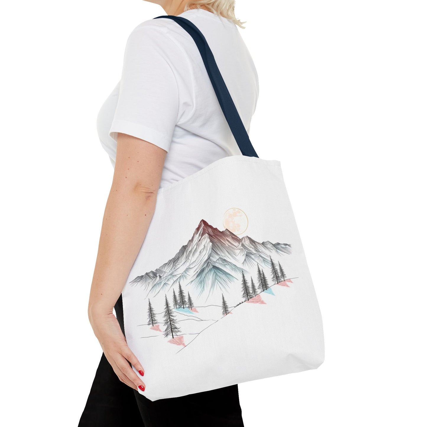 Modernes Canvas-Design „Wald & Berg Silhouette“ – Einkaufstasche mit 4 Henkel-Farben