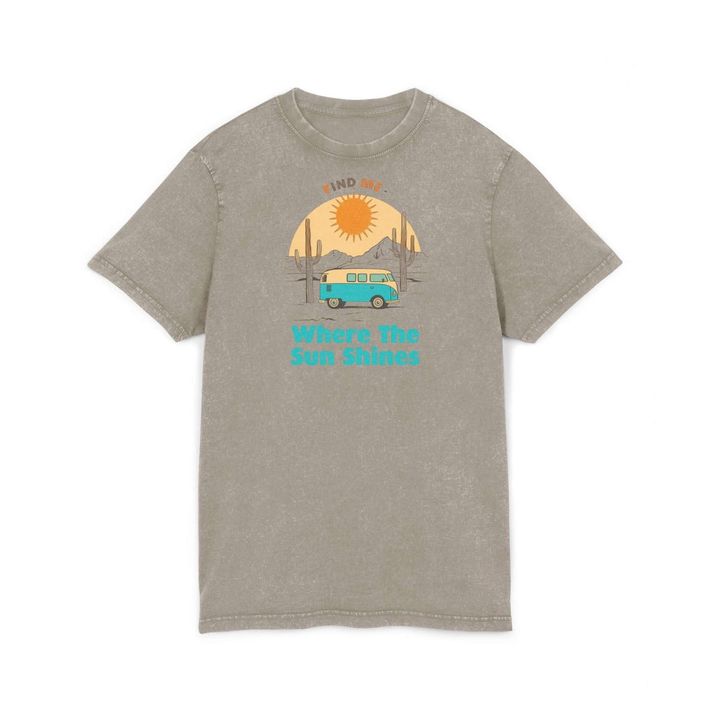 Where The Sun Shines Camper Van Tee | Acid Wash Travel Shirt featuring retro camper graphic and sun design.