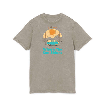 Where The Sun Shines Camper Van Tee | Acid Wash Travel Shirt featuring retro camper graphic and sun design.