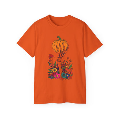 Pumpkin Bone Bloom Halloween Shirt mit Kürbis & Skelettblüten