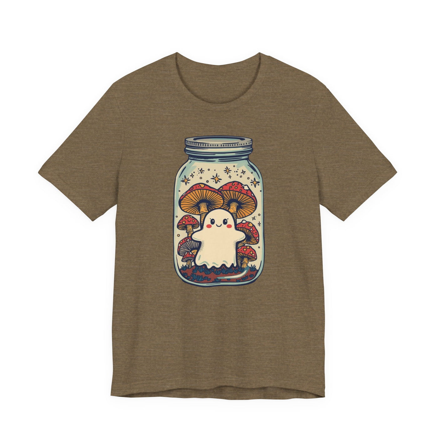 Whimsical Ghostly Tee, Halloween Shirt, Cute Short Sleeve Top, Mushroom Art Tee, Fun Unisex T-Shirt