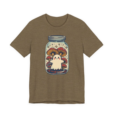 Whimsical Ghostly Tee, Halloween Shirt, Cute Short Sleeve Top, Mushroom Art Tee, Fun Unisex T-Shirt