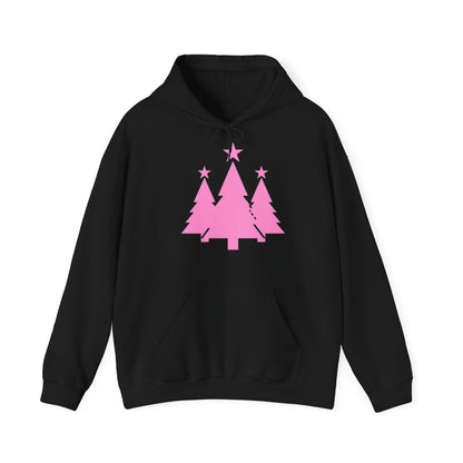 Pink Christmas Tree Hoodie for Holiday Cheer, Cozy Sweatshirt Gift, Unisex Winter Apparel, Festive Tree Hooded Sweater, Seasonal Gift
