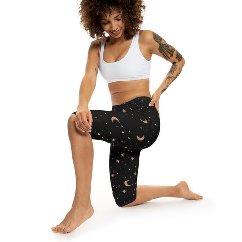 Celestial Women's Capri Leggings - Stars & Moon Pattern