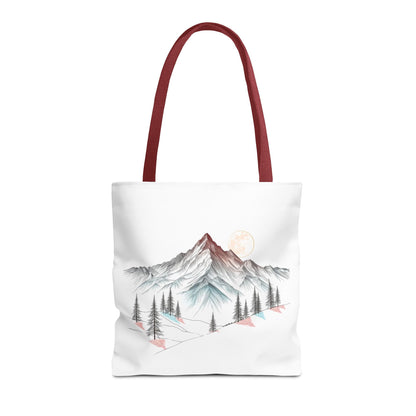 Modernes Canvas-Design „Wald & Berg Silhouette“ – Einkaufstasche mit 4 Henkel-Farben