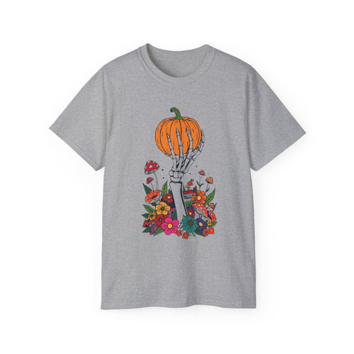 Pumpkin Bone Bloom Halloween Shirt mit Kürbis & Skelettblüten