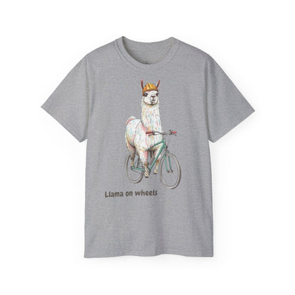 Llama on Wheels T-Shirt, Fun Graphic Tee for Animal Lovers, Summer Casual Wear, Perfect Gift for Birthdays and Holidays