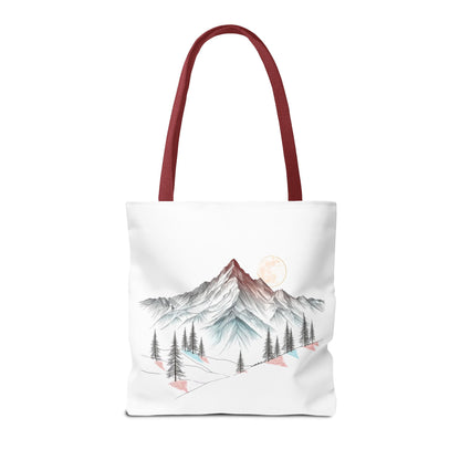 Modernes Canvas-Design „Wald & Berg Silhouette“ – Einkaufstasche mit 4 Henkel-Farben