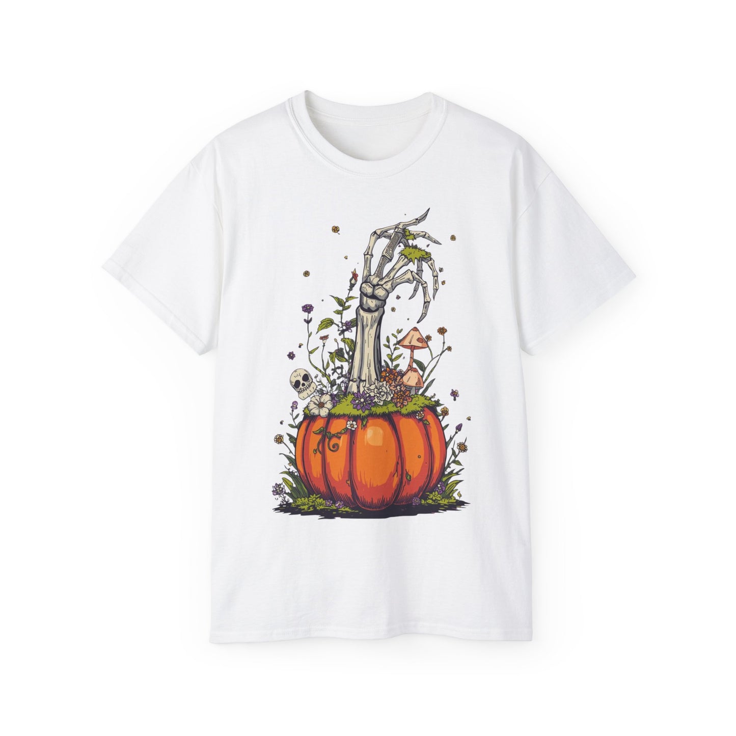Pumpkin Bone Bloom  Halloween Shirt mit Kürbis & Skelettblüten