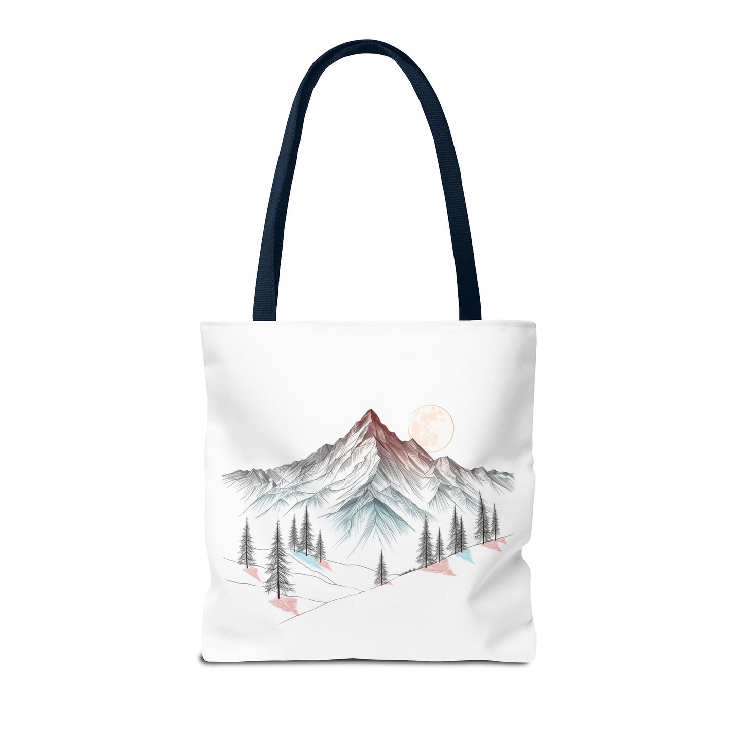 Modernes Canvas-Design „Wald & Berg Silhouette“ – Einkaufstasche mit 4 Henkel-Farben