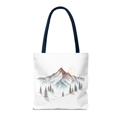 Modernes Canvas-Design „Wald & Berg Silhouette“ – Einkaufstasche mit 4 Henkel-Farben