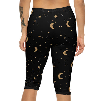 Celestial Women's Capri Leggings - Stars & Moon Pattern