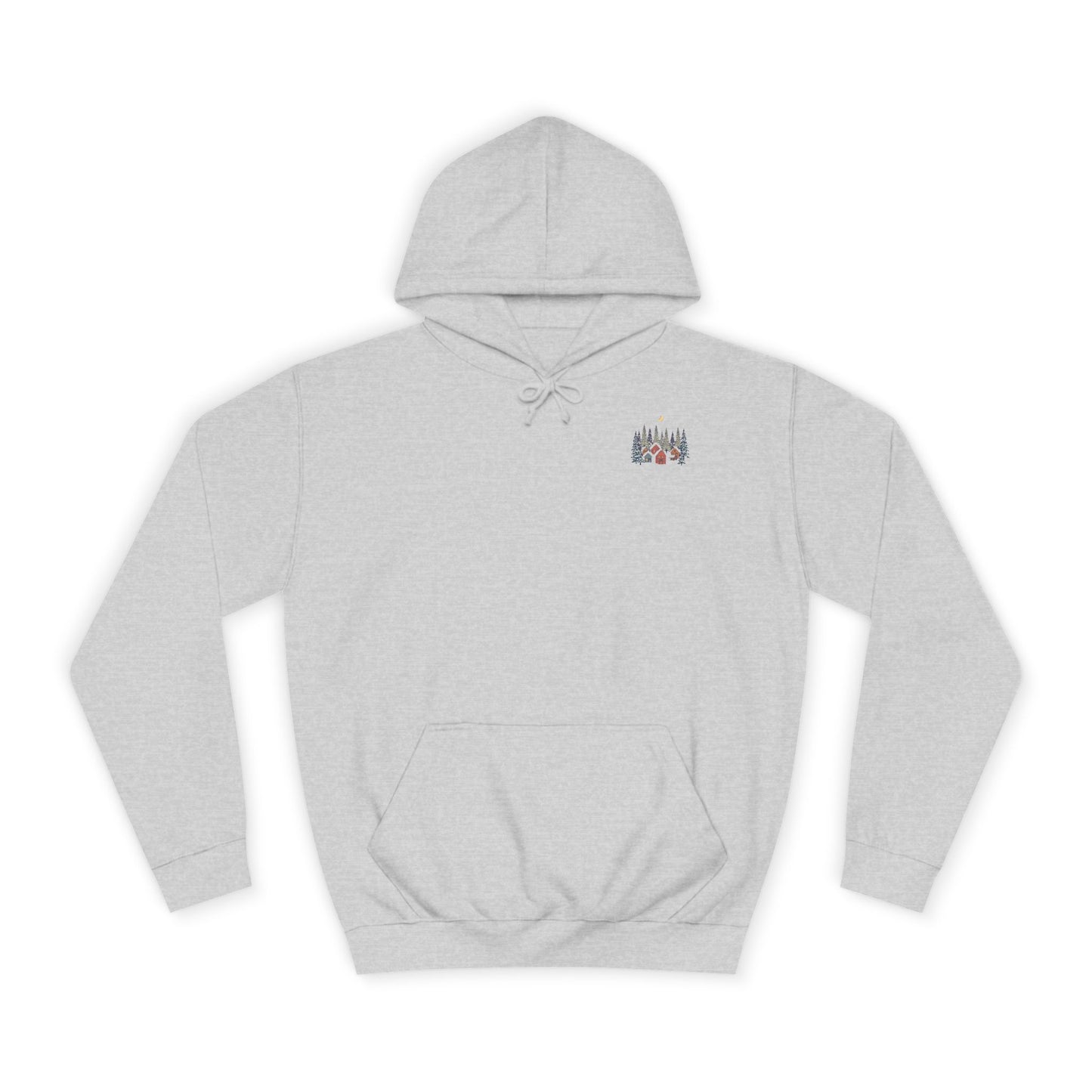 Hoodie — Cozy Winter Cabin Forest Graphic Hoodie (Moon & Snowy Village)