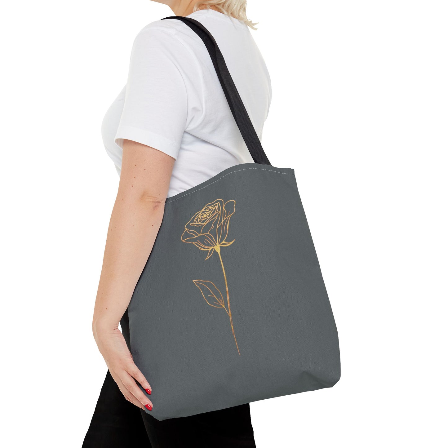 Minimalistische Rose Tote Bag – Goldene Line Art