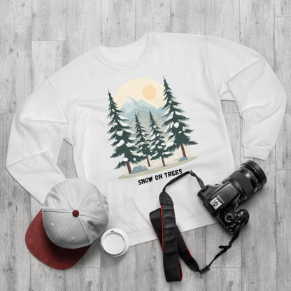 Snowy Trees Unisex Crew Neck Sweatshirt - Cozy Nature Vibe, Perfect for Outdoor Lovers, Gift for Holidays, Casual Wear, Layering