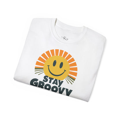 Stay Groovy Unisex Cotton Tee, Retro Graphic Shirt, Smile T-Shirt, Gift for Friends, Feel Good Apparel, Summer Vibes Top