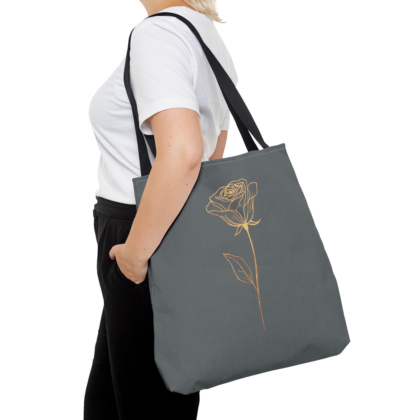 Minimalistische Rose Tote Bag – Goldene Line Art