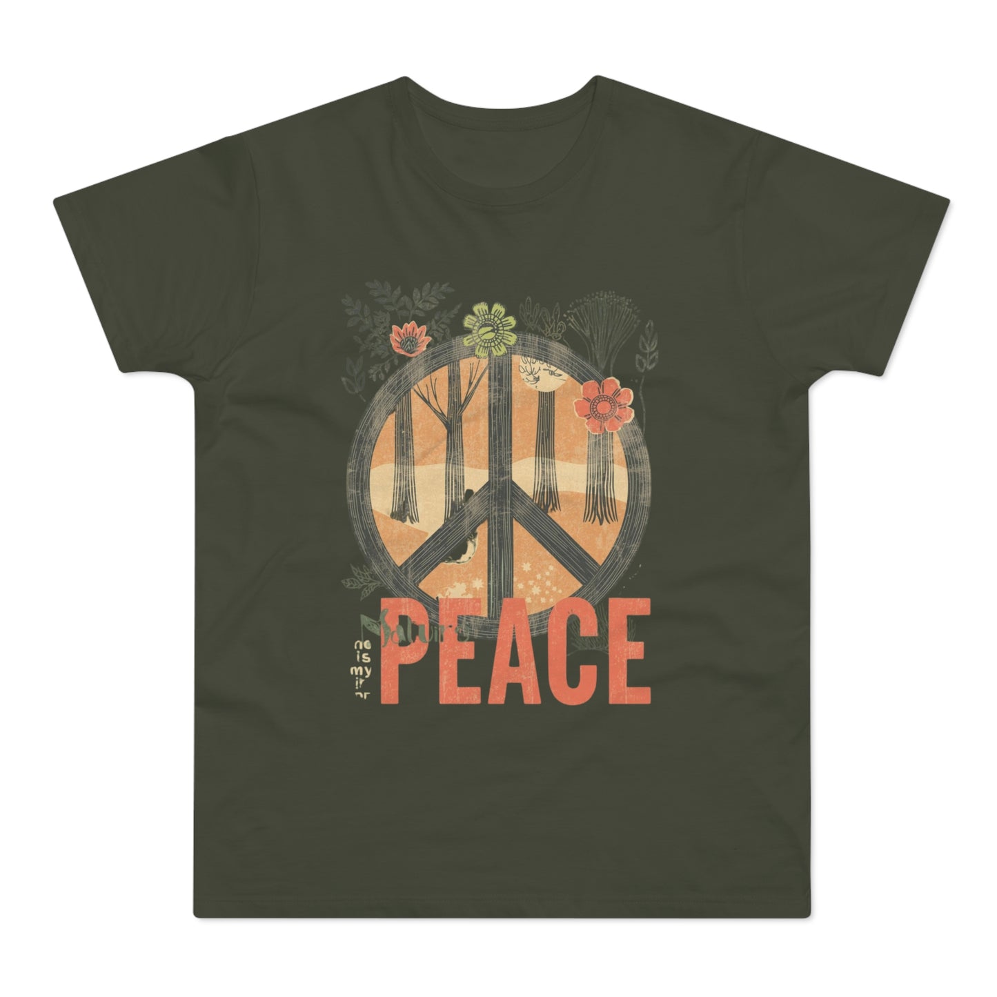 Vintage Peace Sign T-Shirt | Floral Forest Retro