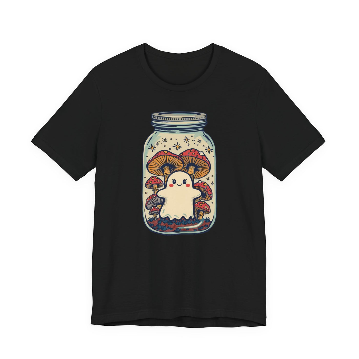 Whimsical Ghostly Tee, Halloween Shirt, Cute Short Sleeve Top, Mushroom Art Tee, Fun Unisex T-Shirt