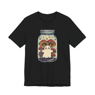 Whimsical Ghostly Tee, Halloween Shirt, Cute Short Sleeve Top, Mushroom Art Tee, Fun Unisex T-Shirt