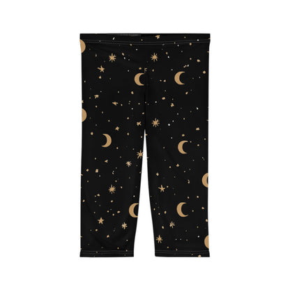 Celestial Women's Capri Leggings - Stars & Moon Pattern