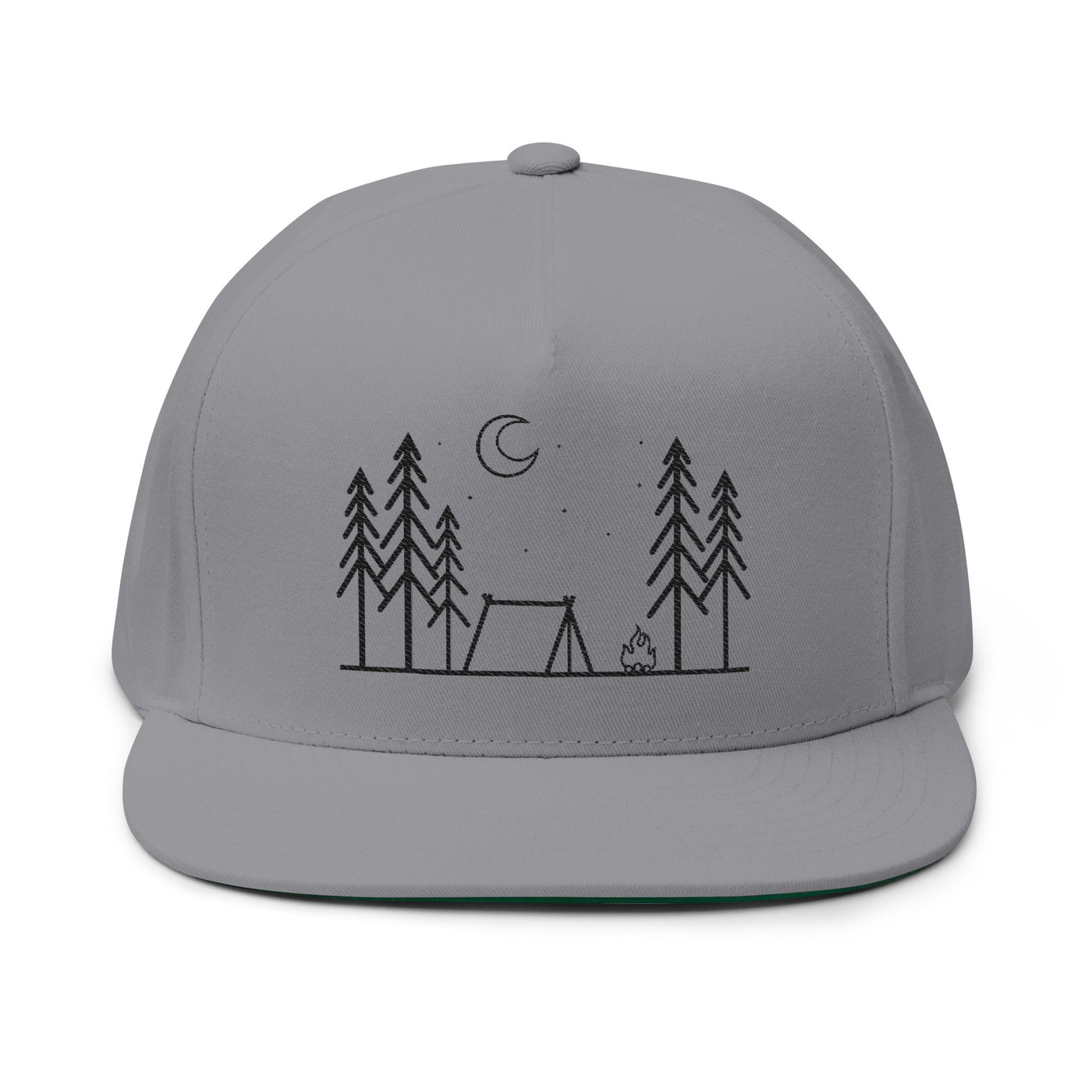 Nature-Inspired Flat Bill Cap, Outdoor Adventure Hat, Embroidered Camping Cap, Gift for Hikers, Unisex Cap for Nature Lovers
