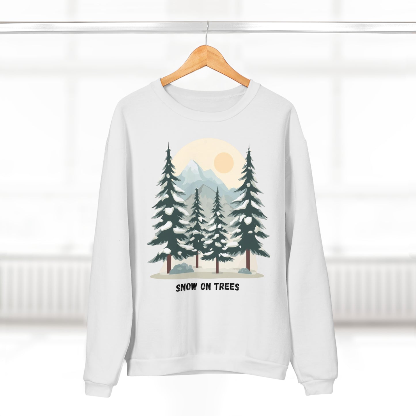 Snowy Trees Unisex Crew Neck Sweatshirt - Cozy Nature Vibe, Perfect for Outdoor Lovers, Gift for Holidays, Casual Wear, Layering