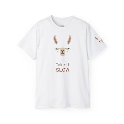 Take It Slow Llama Tee, Cute Motivational T-Shirt, Funny Gift, Casual Wear, Animal Lover Shirt, Perfect for Relaxation