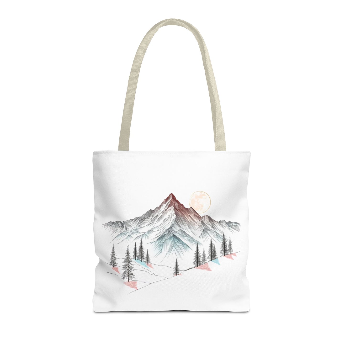 Modernes Canvas-Design „Wald & Berg Silhouette“ – Einkaufstasche mit 4 Henkel-Farben