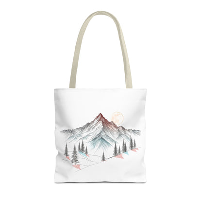 Modernes Canvas-Design „Wald & Berg Silhouette“ – Einkaufstasche mit 4 Henkel-Farben