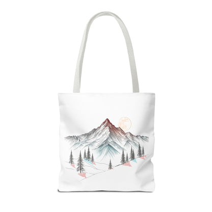 Modernes Canvas-Design „Wald & Berg Silhouette“ – Einkaufstasche mit 4 Henkel-Farben