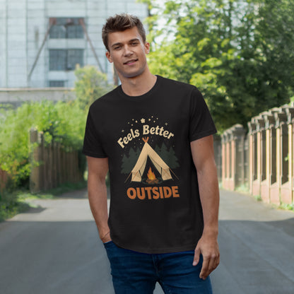 Feels Better Outside T-shirt | Camping Tent Campfire Tee