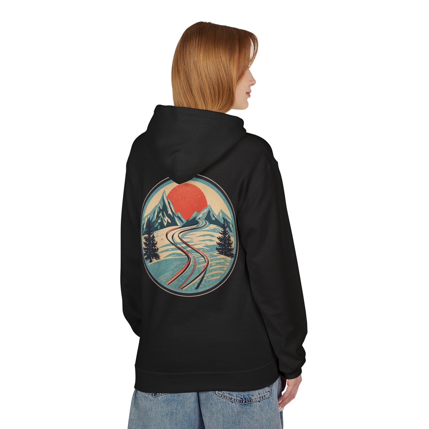 Hoodie „Ski Horizon“ – Retro-Bergdesign mit großem Rückenmotiv – auch in Schwarz – ColorfulRobe