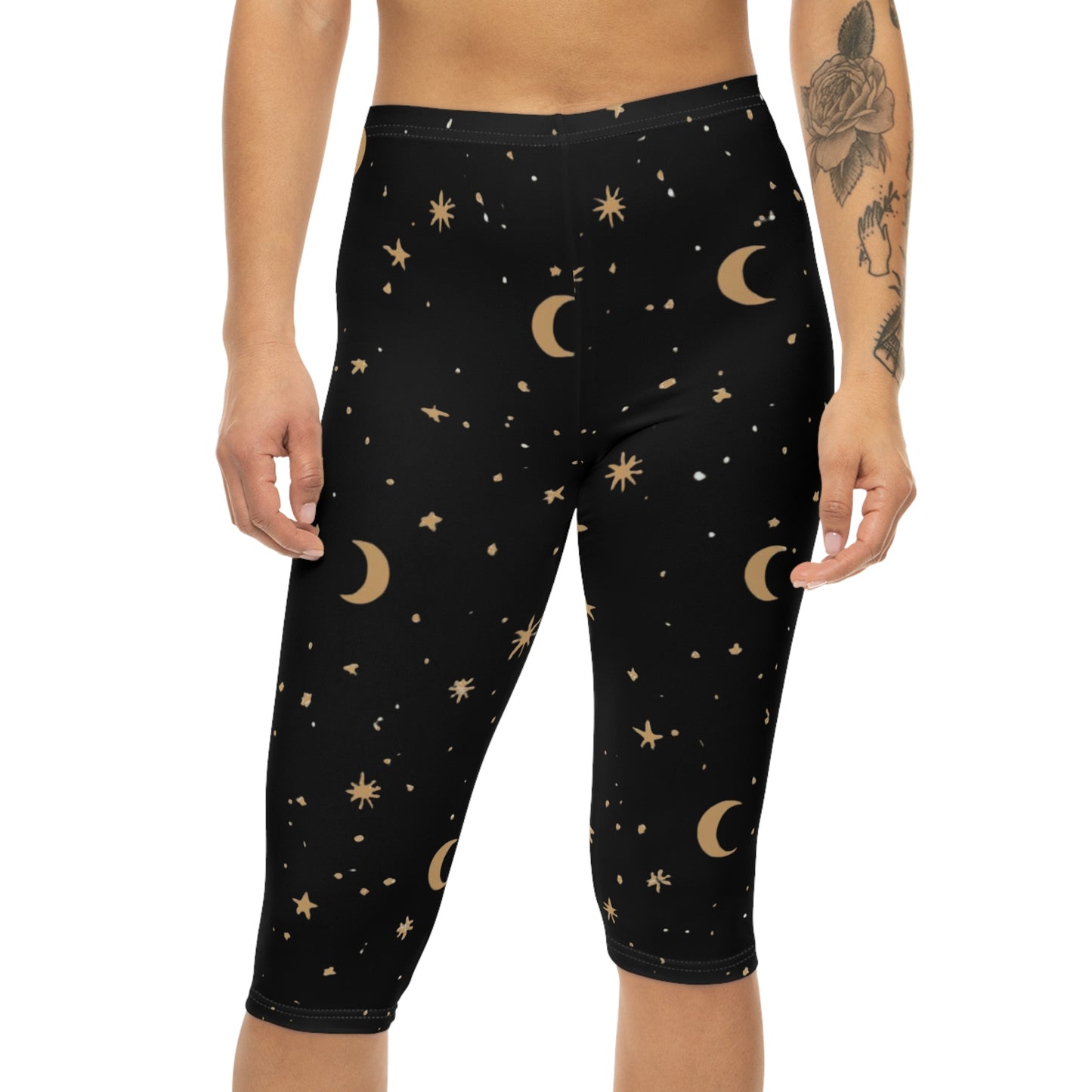 Celestial Women's Capri Leggings - Stars & Moon Pattern