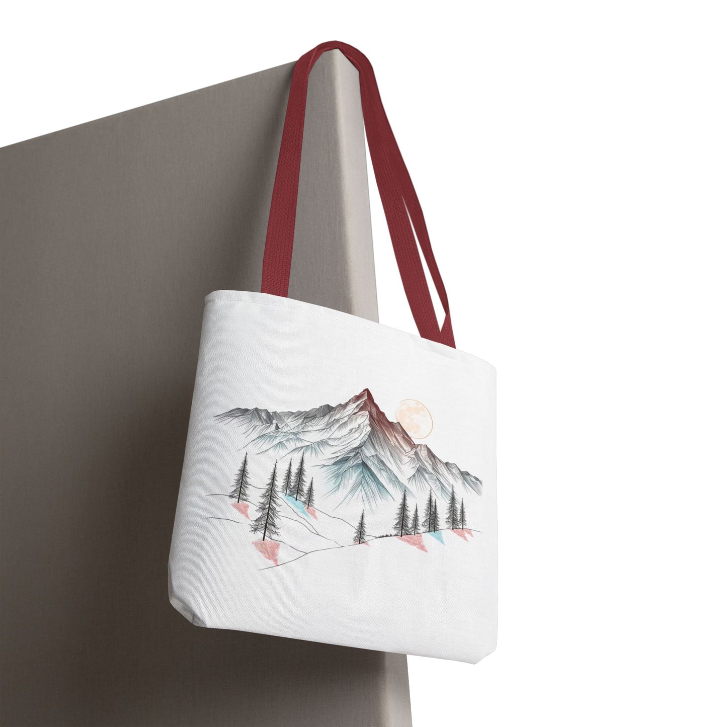 Modernes Canvas-Design „Wald & Berg Silhouette“ – Einkaufstasche mit 4 Henkel-Farben