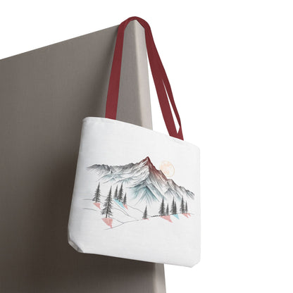 Modernes Canvas-Design „Wald & Berg Silhouette“ – Einkaufstasche mit 4 Henkel-Farben