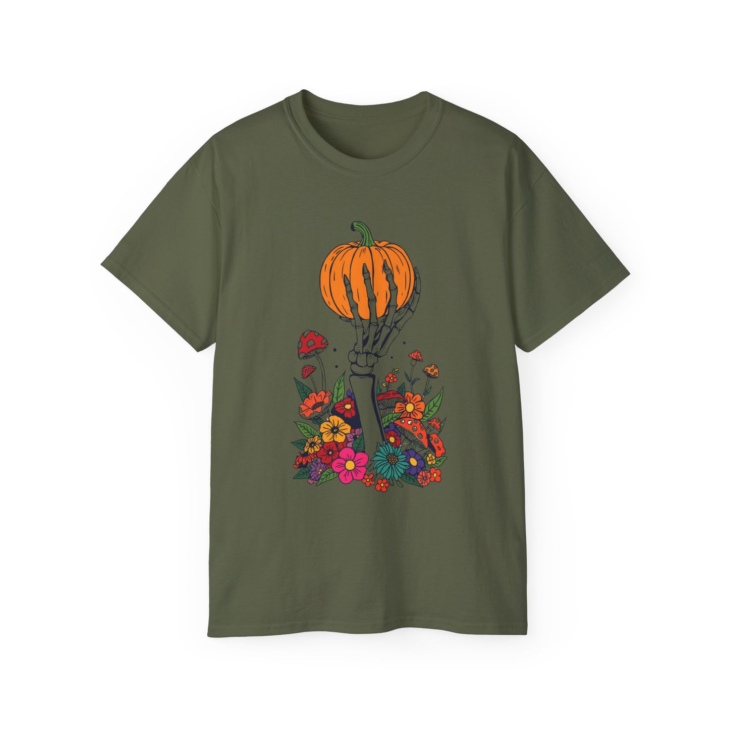 Pumpkin Bone Bloom Halloween Shirt mit Kürbis & Skelettblüten