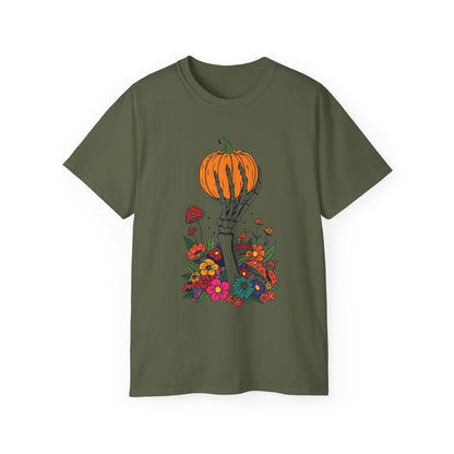 Pumpkin Bone Bloom Halloween Shirt mit Kürbis & Skelettblüten