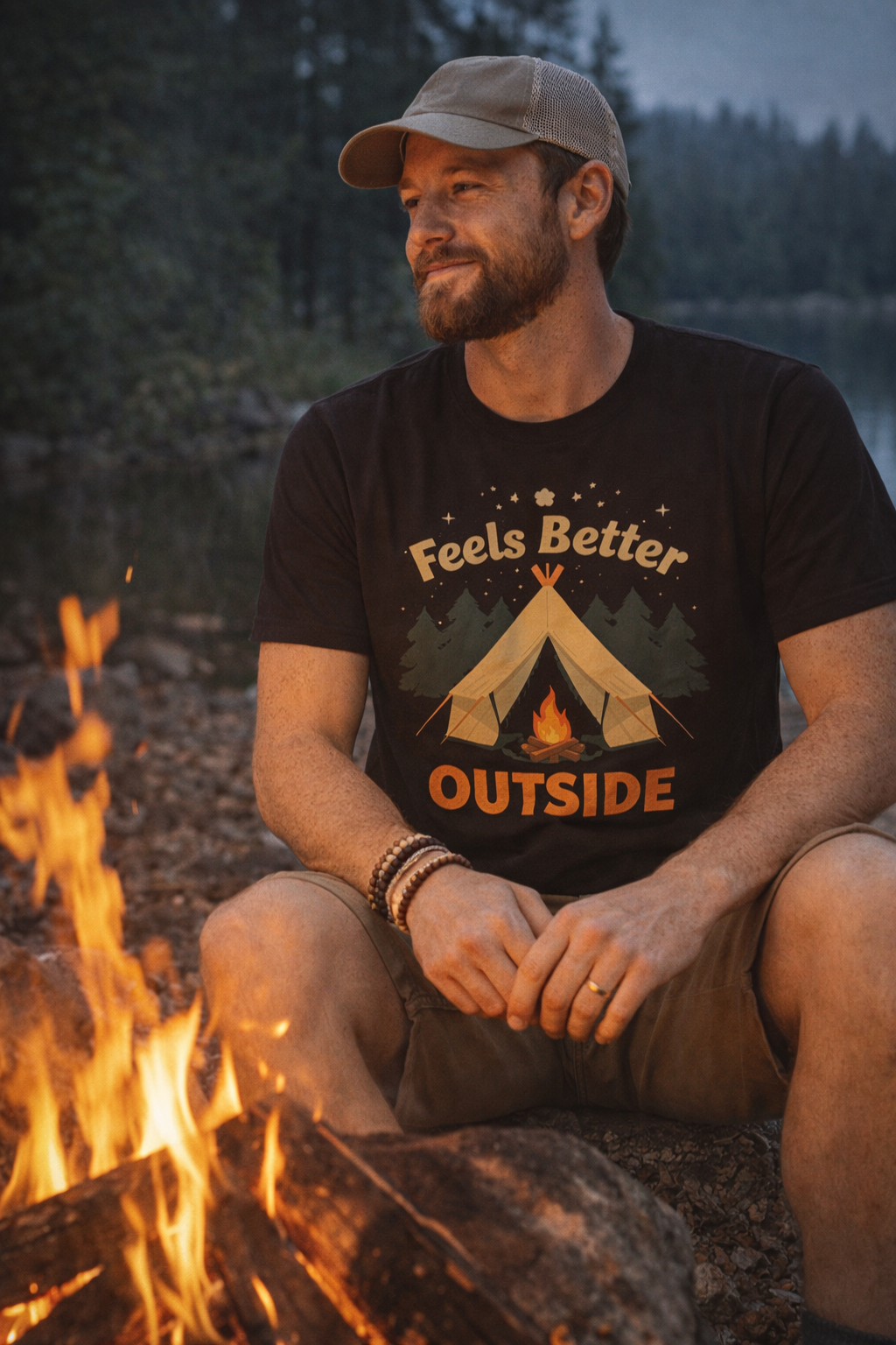 Feels Better Outside T-shirt | Camping Tent Campfire Tee