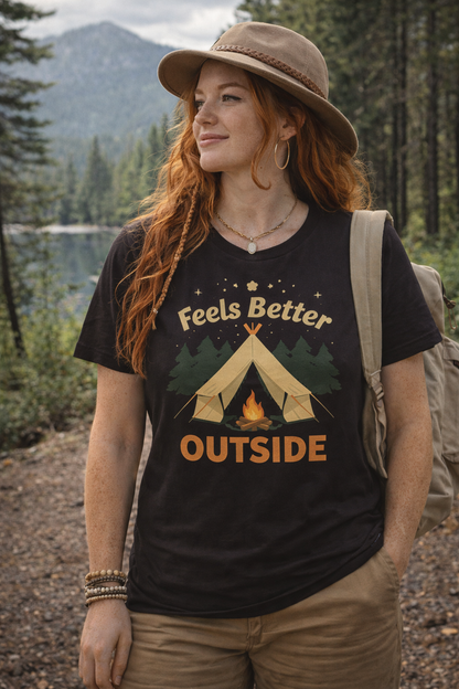 Feels Better Outside T-shirt | Camping Tent Campfire Tee