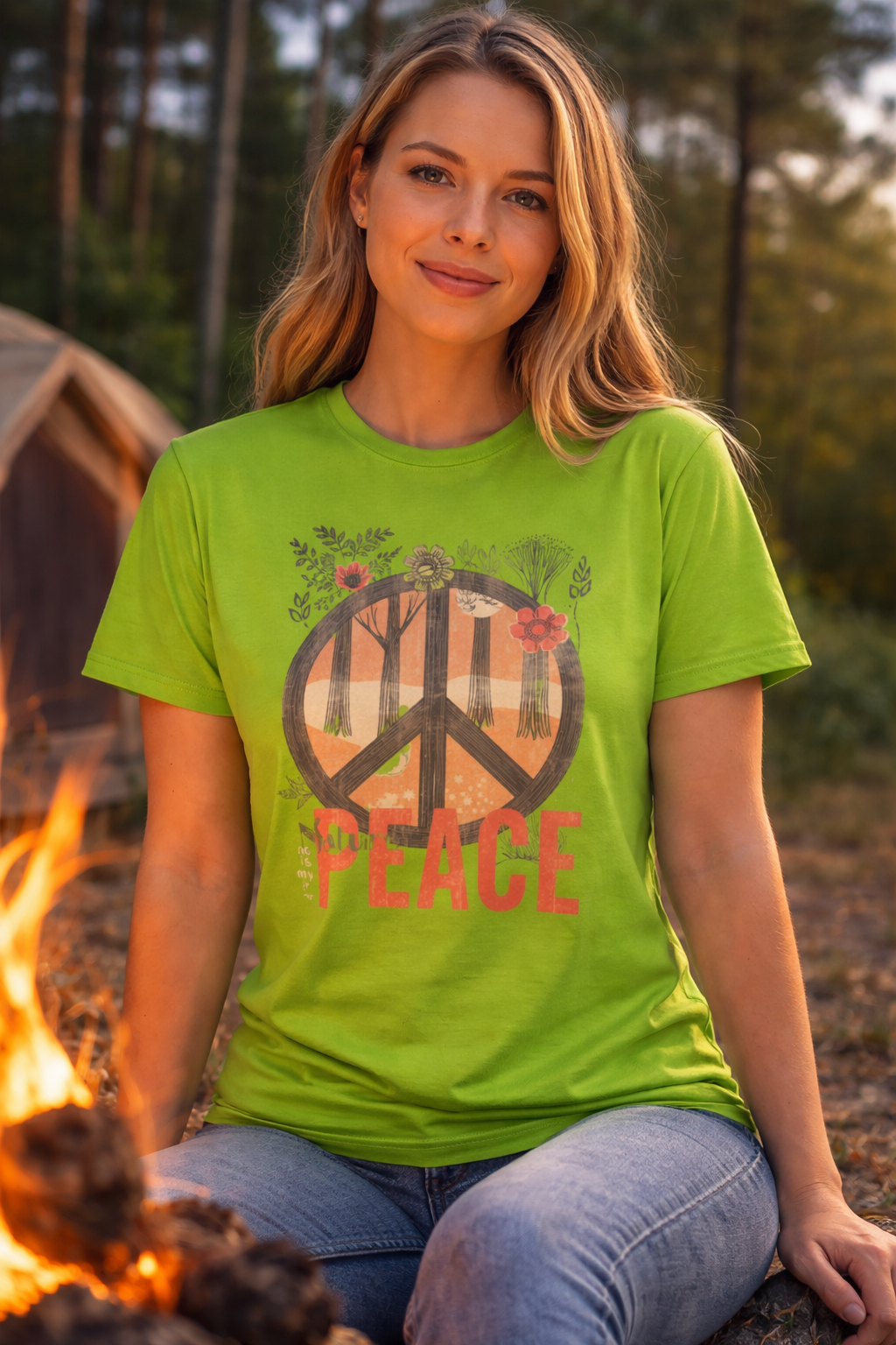 Vintage Peace Sign T-Shirt | Floral Forest Retro