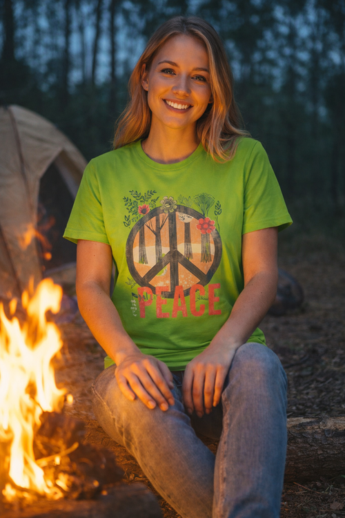 Vintage Peace Sign T-Shirt | Floral Forest Retro