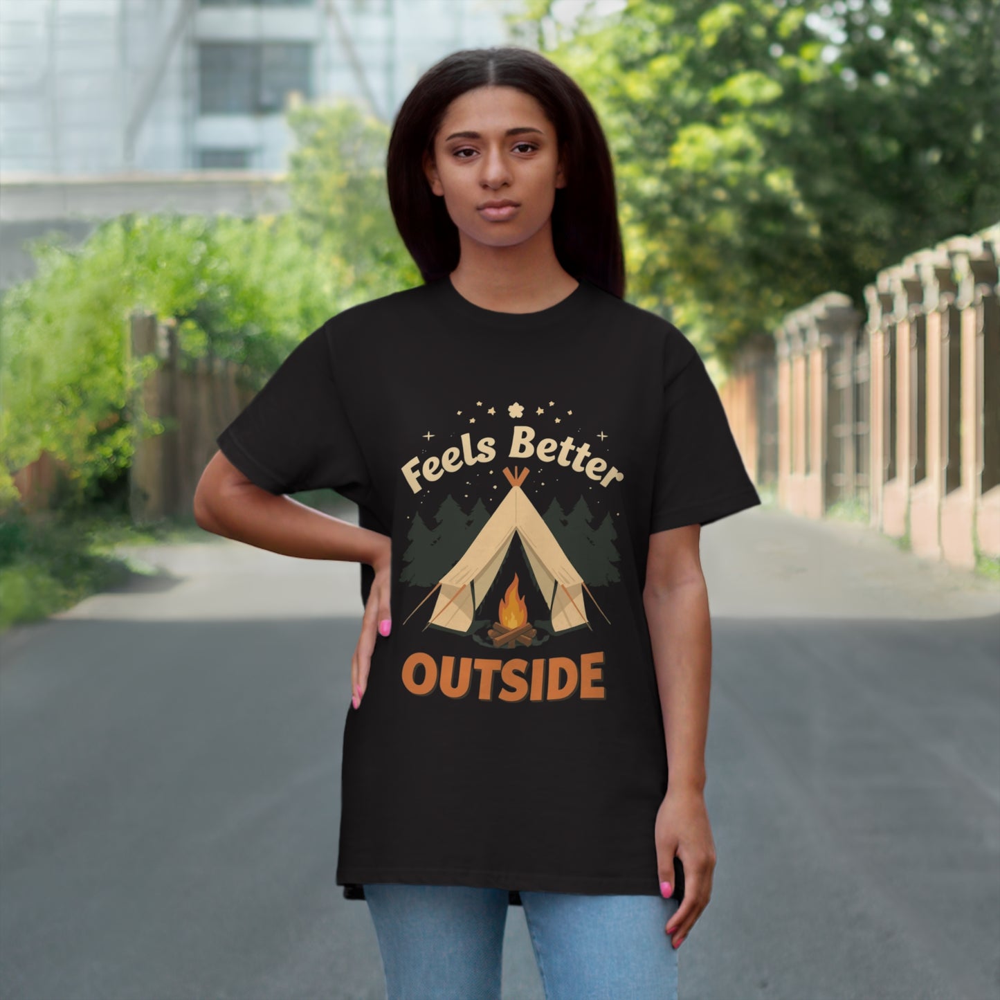 Feels Better Outside T-shirt | Camping Tent Campfire Tee