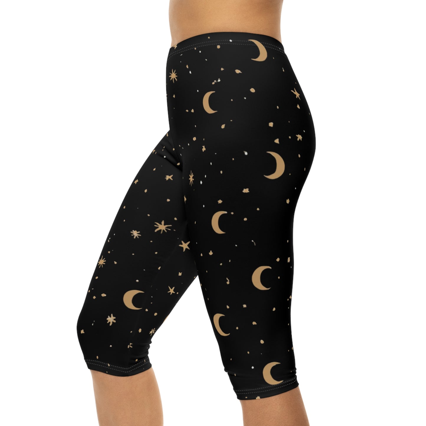 Celestial Women's Capri Leggings - Stars & Moon Pattern