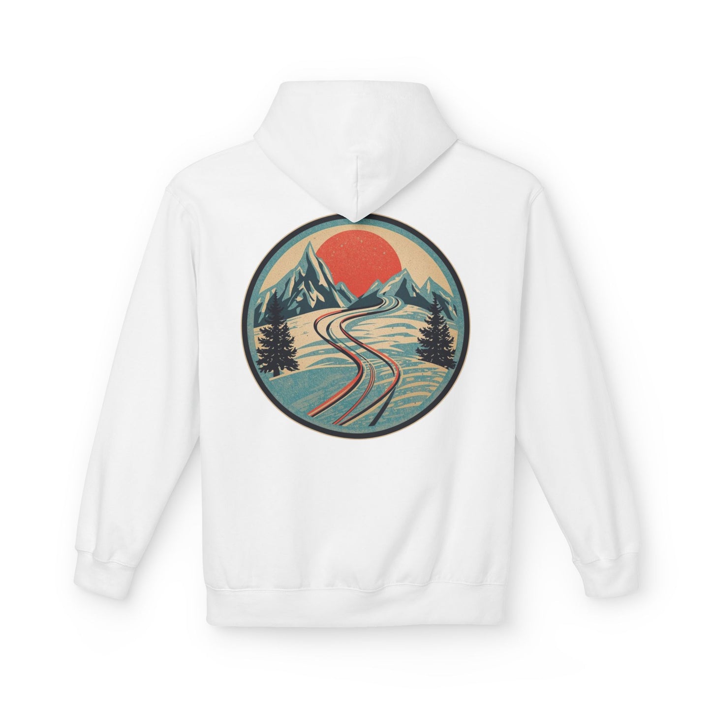 Hoodie „Ski Horizon“ – Retro-Bergdesign mit großem Rückenmotiv – auch in Schwarz – ColorfulRobe