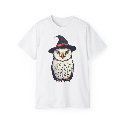 Halloween Owl Tee, Spooky Cotton T-Shirt for Fall, Unisex Graphic Tee for Halloween Parties, Gift for Owl Lovers, Casual Halloween Style