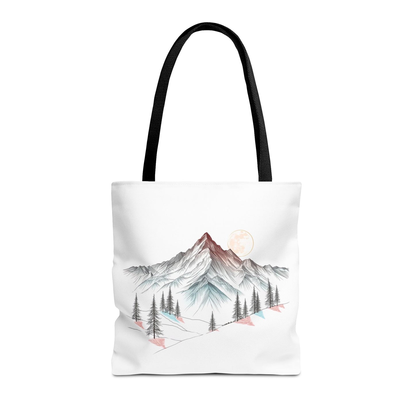 Modernes Canvas-Design „Wald & Berg Silhouette“ – Einkaufstasche mit 4 Henkel-Farben