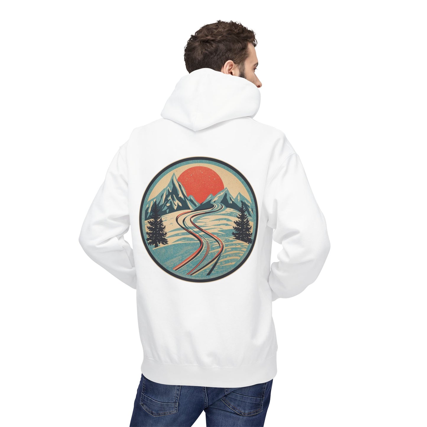 Hoodie „Ski Horizon“ – Retro-Bergdesign mit großem Rückenmotiv – auch in Schwarz – ColorfulRobe