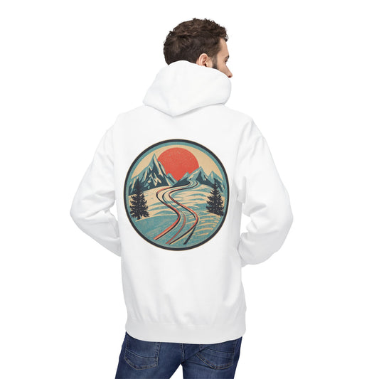 Hoodie „Ski Horizon“ – Retro-Bergdesign mit großem Rückenmotiv – auch in Schwarz – ColorfulRobe